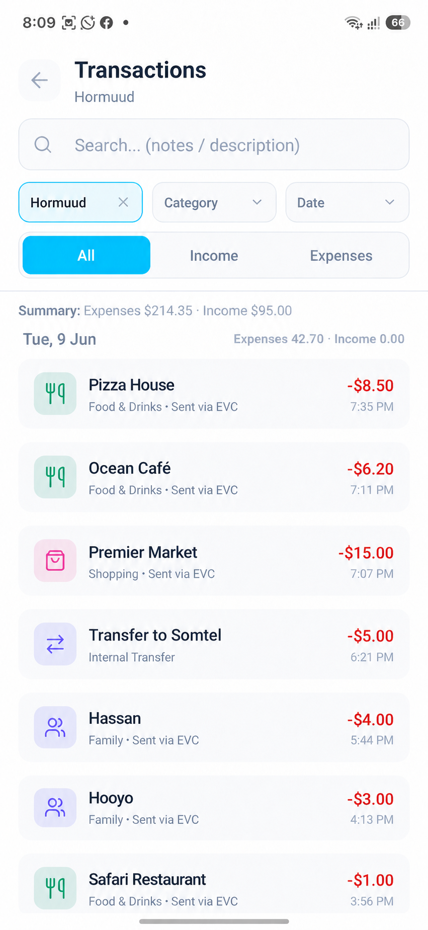 Transactions View